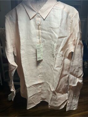 Women’s Long-Sleeve Regular Collar Shirt - 100% linen Pale Pink